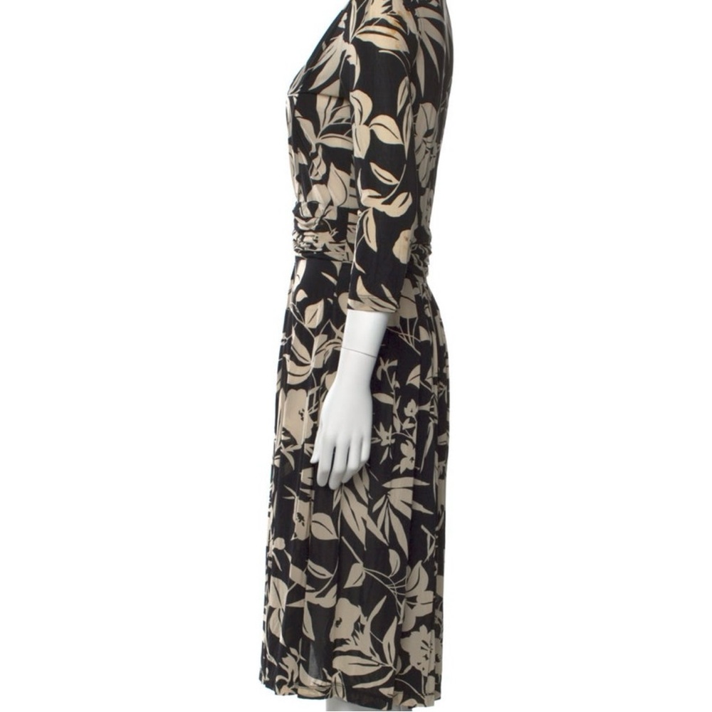 Etro Long Sleeve Black and Cream Floral Cocktail Dress - Picture 2 of 5